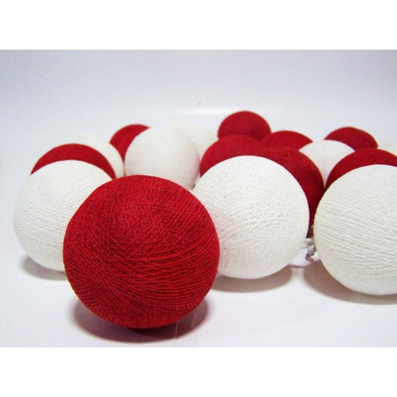 1 Set of 20 LED Red White 5cm Cotton Ball Battery String Lights Christmas Gift Home Wedding Party Bedroom Decoration Outdoor Indoor Table Centrepiece ShopFrenzy