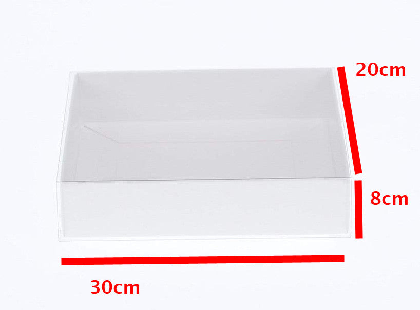 10 Pack of White Card Box - Clear Slide On Lid - 30 x 20 x 8cm - Large Beauty Product Gift Giving Hamper Tray Merch Fashion Cake Sweets Xmas ShopFrenzy