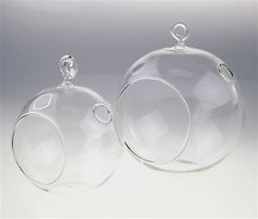 4 x Hanging Clear Glass Ball Tealight Candle Holder - 10cm Diameter / High - Wedding Globe Decoration Terrarium Succulent Plant Mini Garden Holder Decor Craft Gift ShopFrenzy