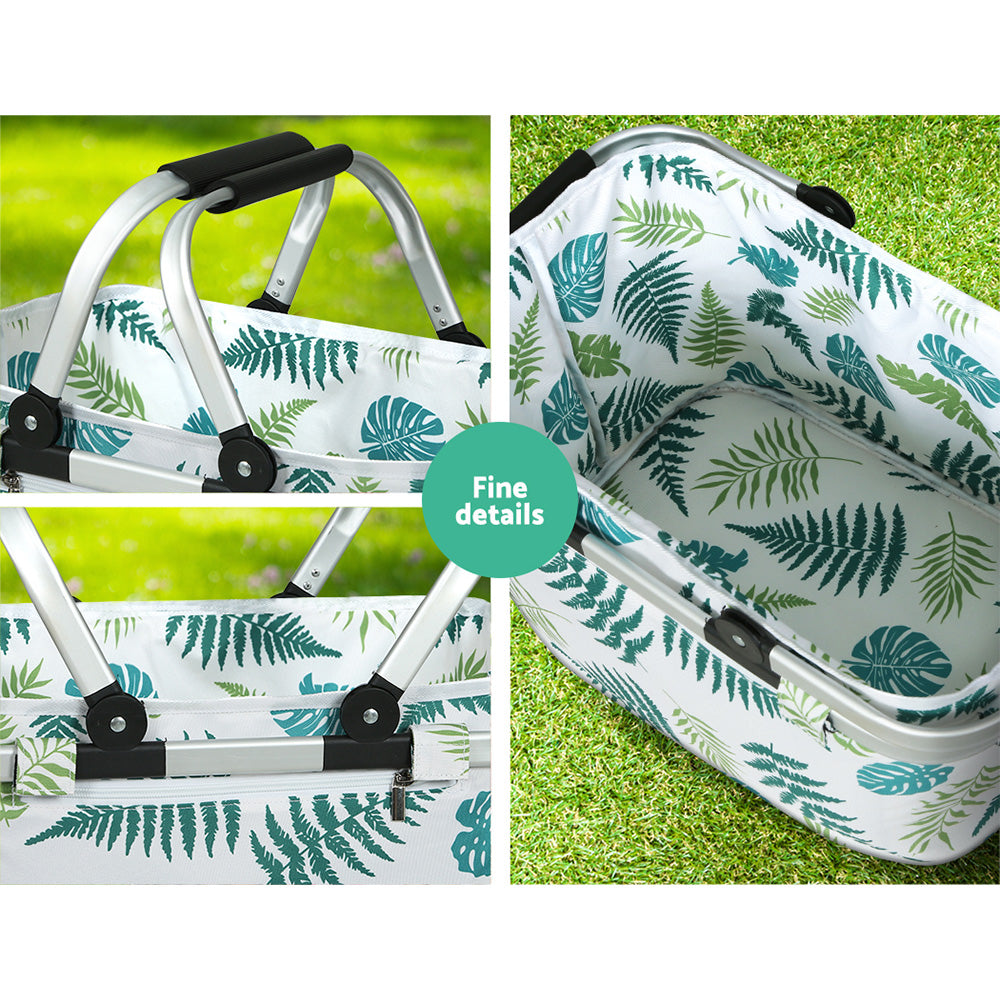 Alfresco Picnic Bag Basket Folding Hamper Camping Hiking Insulated White ShopFrenzy