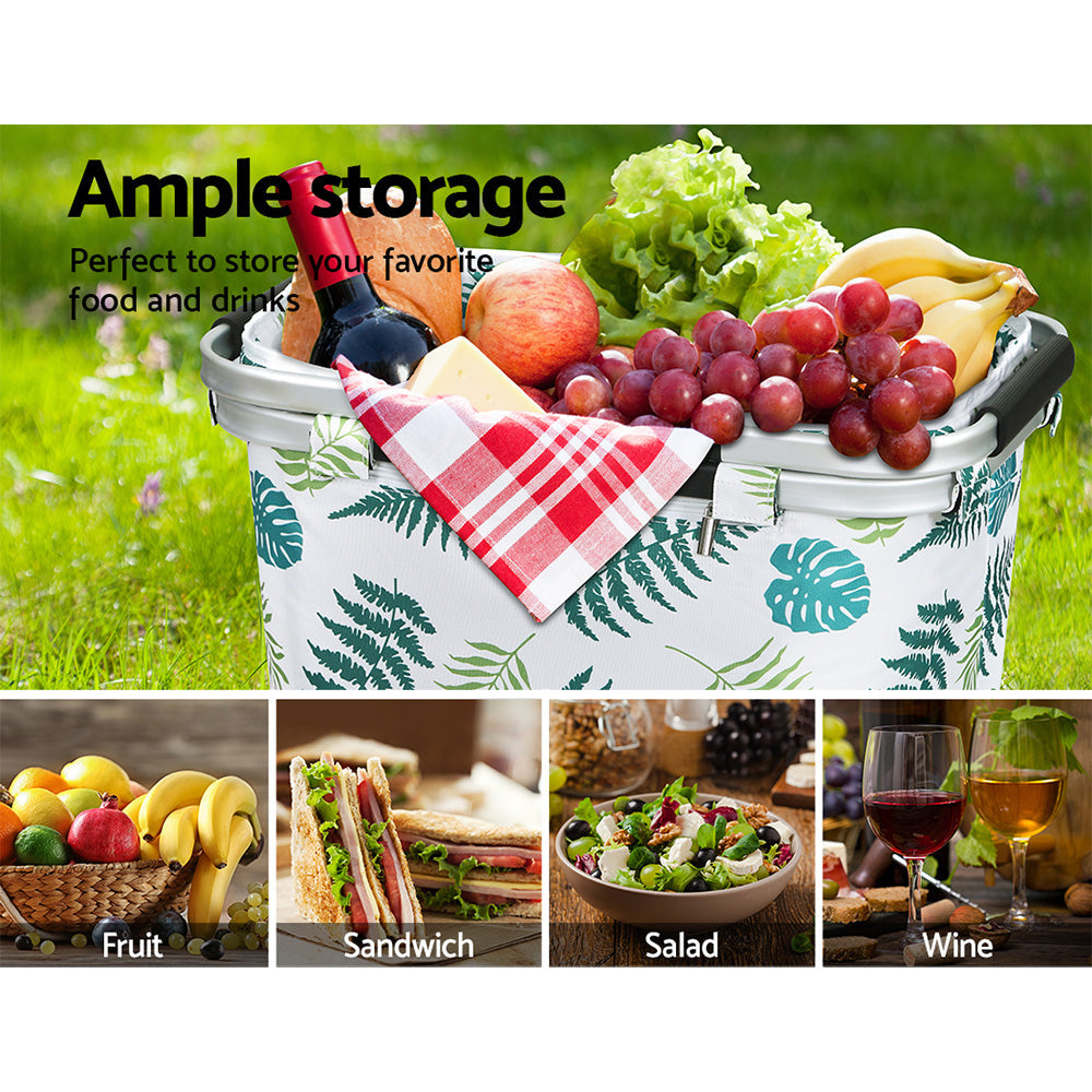 Alfresco Picnic Bag Basket Folding Hamper Camping Hiking Insulated White ShopFrenzy