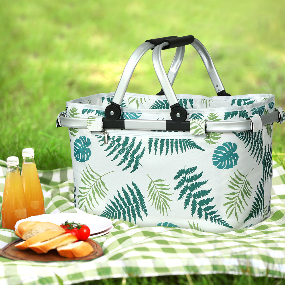 Alfresco Picnic Bag Basket Folding Hamper Camping Hiking Insulated White ShopFrenzy