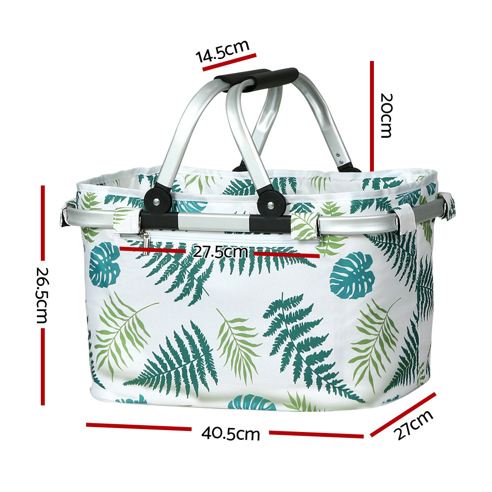 Alfresco Picnic Bag Basket Folding Hamper Camping Hiking Insulated White ShopFrenzy