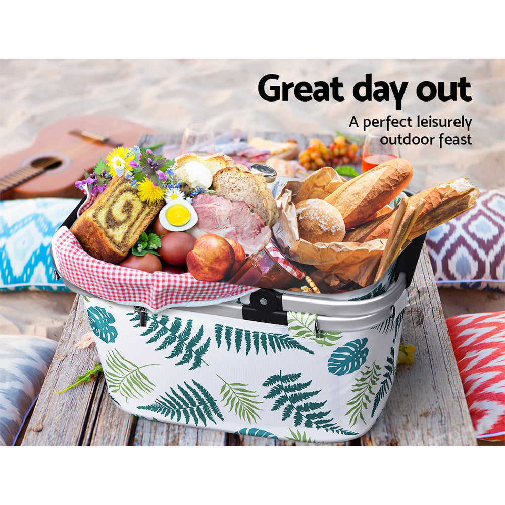 Alfresco Picnic Bag Basket Folding Hamper Camping Hiking Insulated White ShopFrenzy