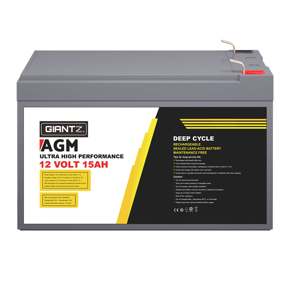 Giantz AGM Battery 12V 15Ah Deep Cycle Box Portable Solar Caravan Camping - ShopFrenzy