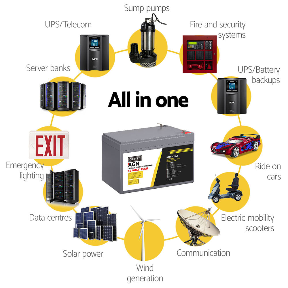 Giantz AGM Battery 12V 15Ah Deep Cycle Box Portable Solar Caravan Camping - ShopFrenzy