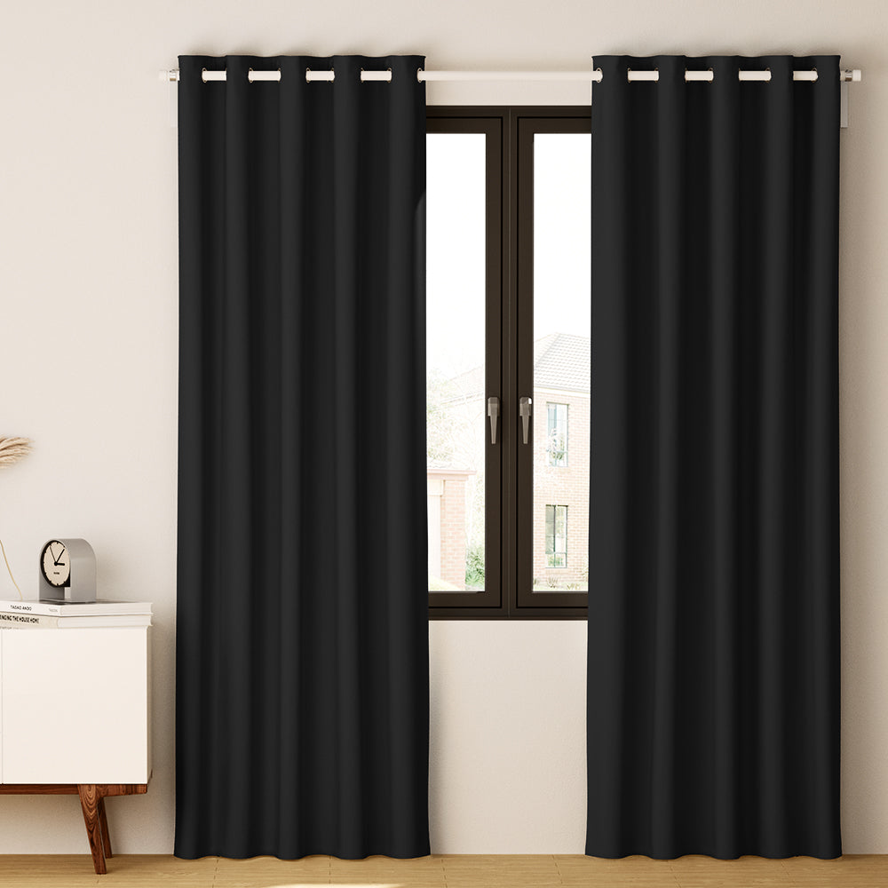 Artiss 2X Blockout Curtains Eyelet 240x230cm Black - ShopFrenzy