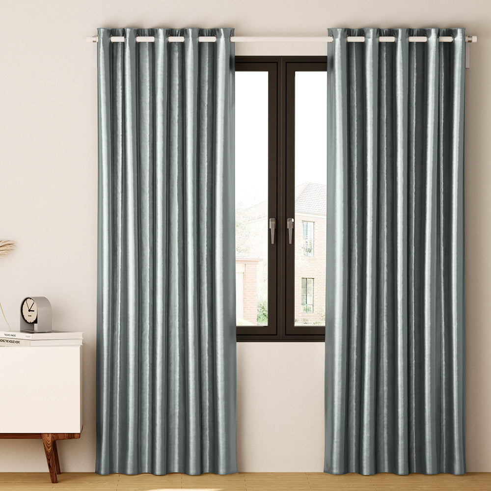 Artiss 2X Blockout Curtains Eyelet 240x230cm Grey Shine - ShopFrenzy