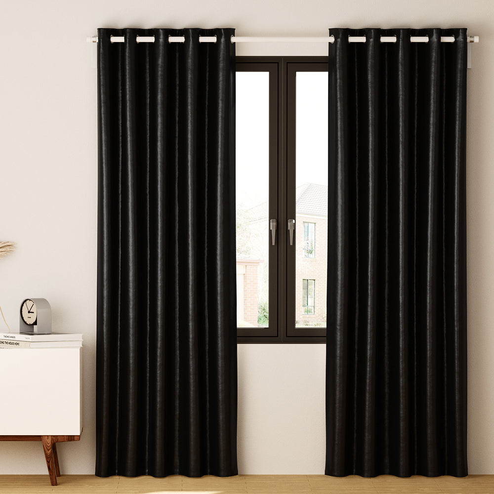 Artiss 2X Blockout Curtains Eyelet 300x230cm Black Shine - ShopFrenzy