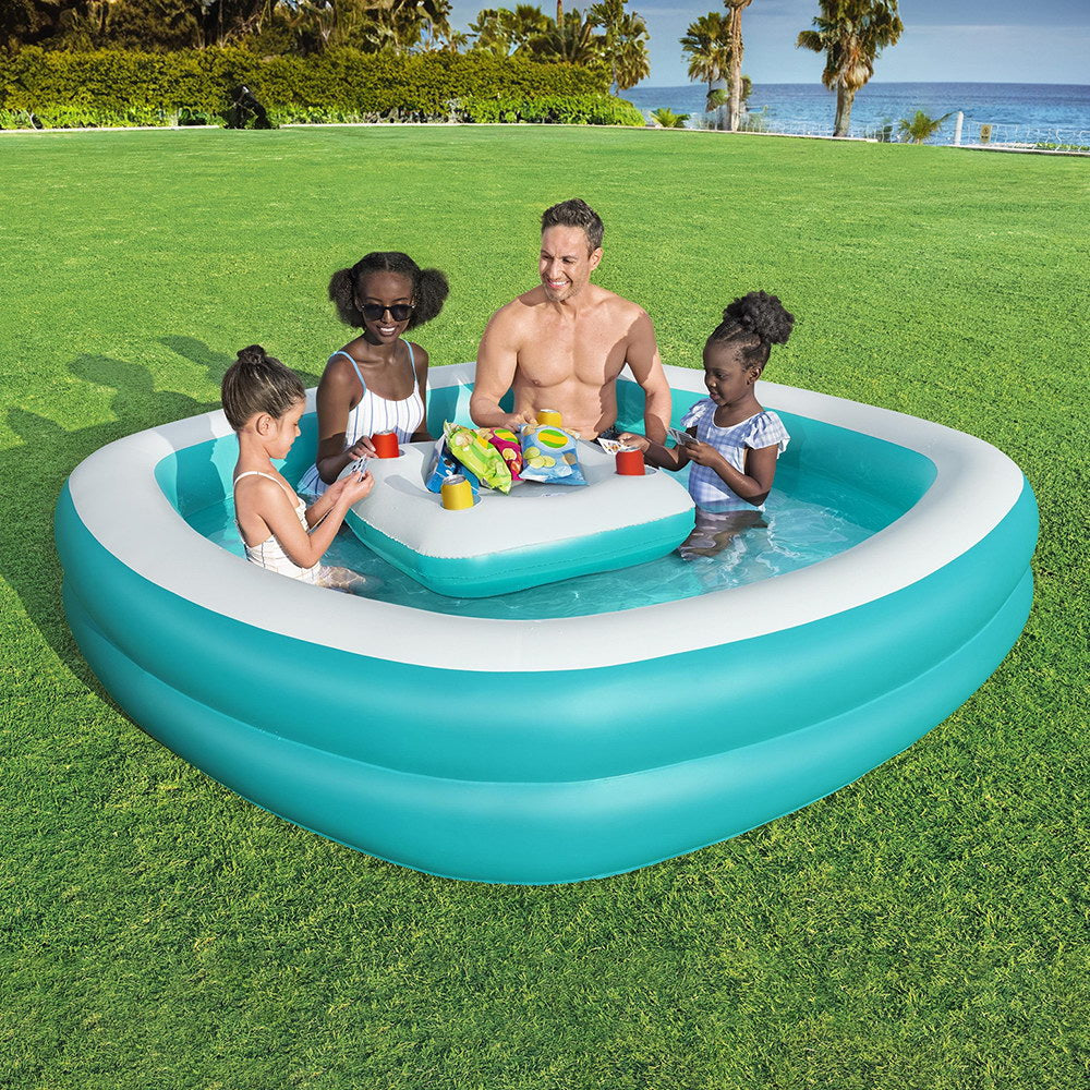 Bestway Kids Inflatable Family Pool with Center Console Cup Holder 218x218x48cm - ShopFrenzy