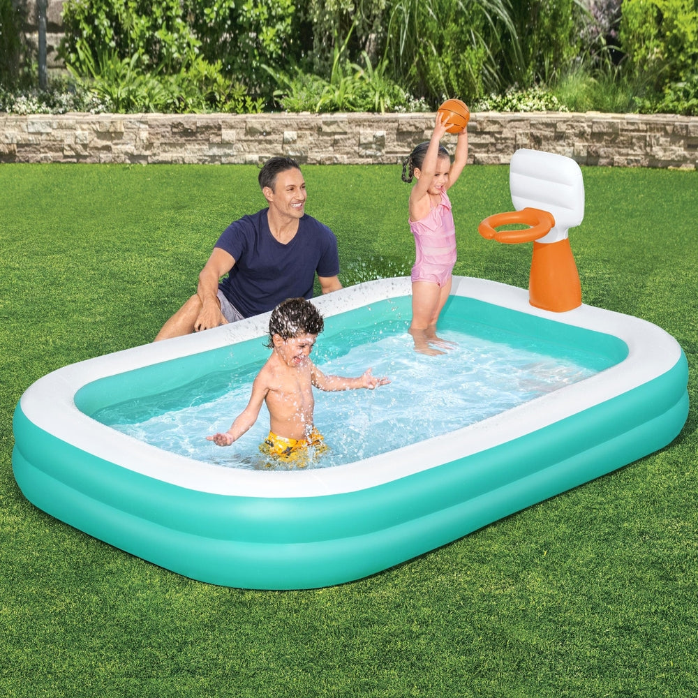 Bestway Kids Inflatable Pool Above Ground Play Pools Basketball Hoop 251x168cm - ShopFrenzy