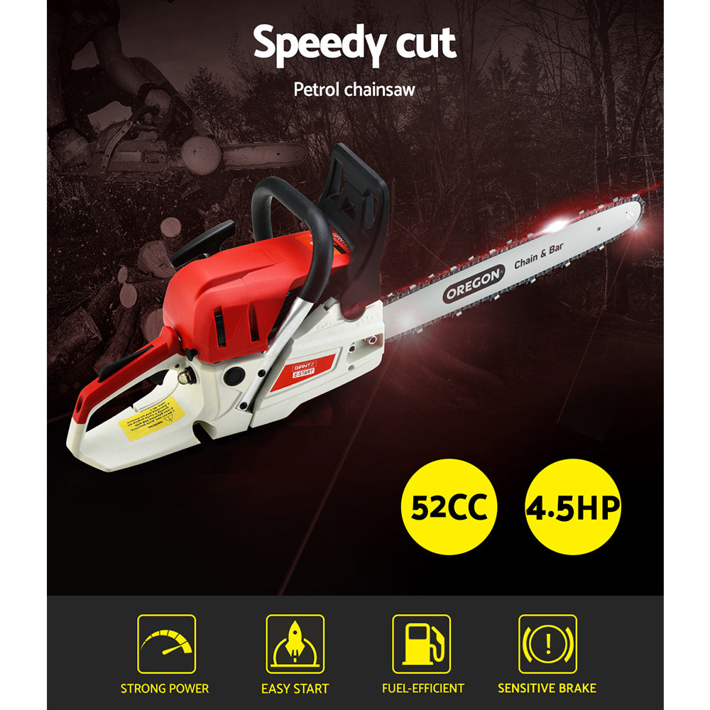 Giantz Chainsaw Petrol 52CC 20" Oregon Bar Commercial E-Start Pruning Chain Saw - ShopFrenzy