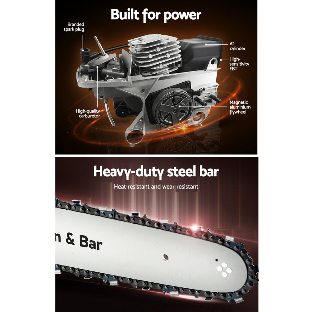 Giantz Chainsaw Petrol 52CC 20" Oregon Bar Commercial E-Start Pruning Chain Saw - ShopFrenzy