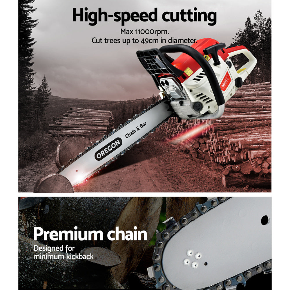 Giantz Chainsaw Petrol 52CC 20" Oregon Bar Commercial E-Start Pruning Chain Saw - ShopFrenzy