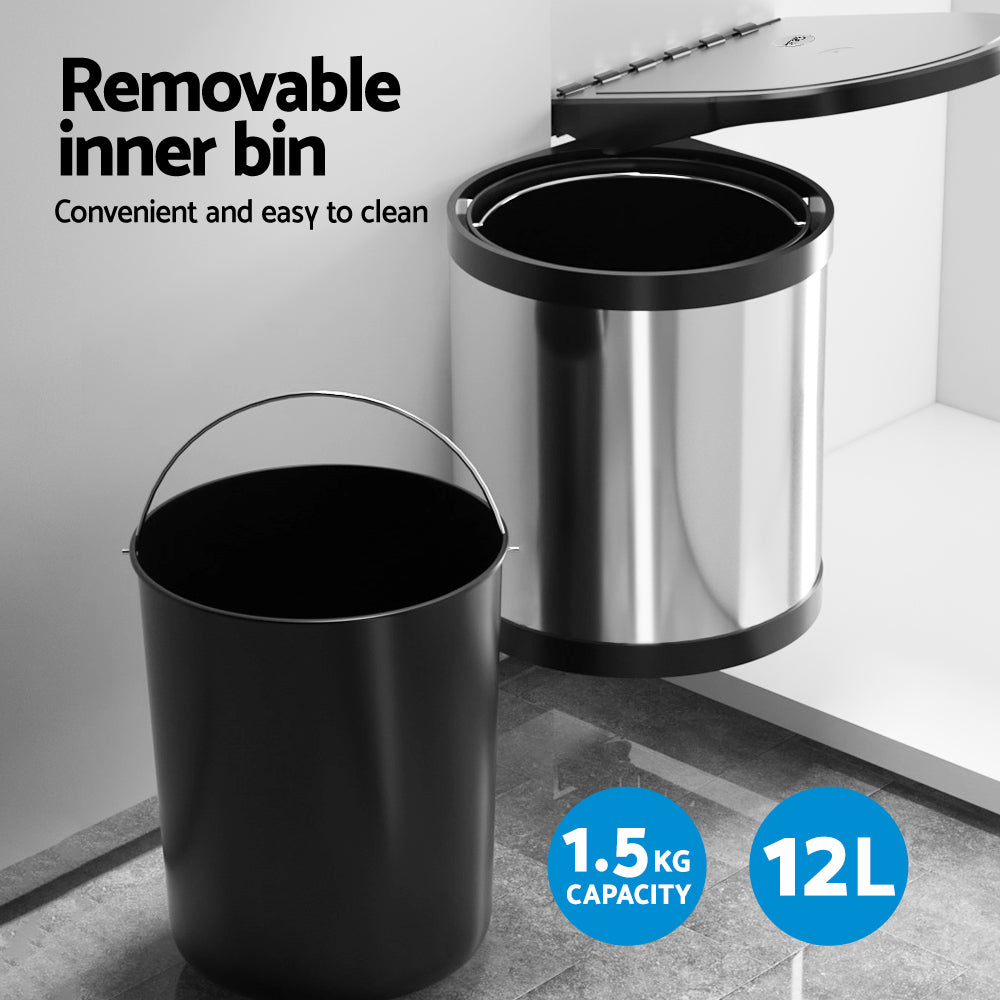 Cefito Kitchen Swing Out Pull Out Bin Stainless Steel Garbage Rubbish Can 12L ShopFrenzy