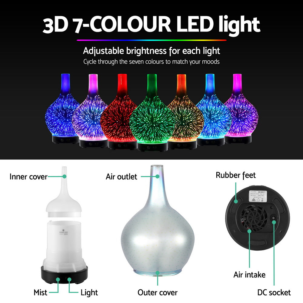 Devanti Ultrasonic Aroma Aromatherapy Diffuser 3D Light Oil Firework Humidifier - ShopFrenzy