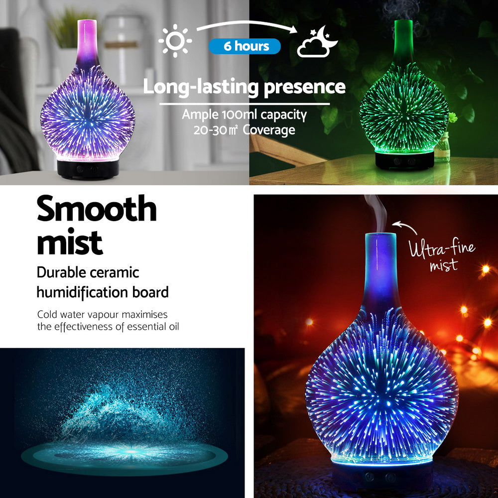 Devanti Ultrasonic Aroma Aromatherapy Diffuser 3D Light Oil Firework Humidifier - ShopFrenzy