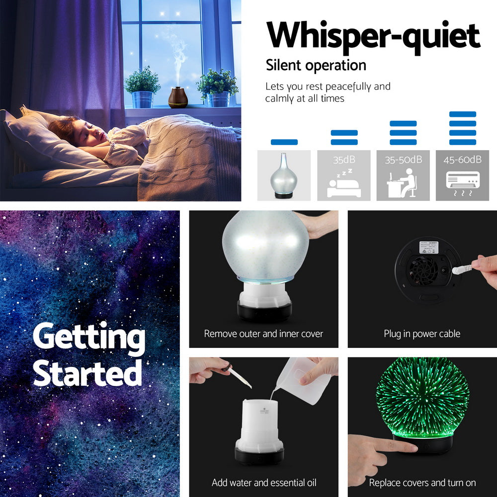 Devanti Ultrasonic Aroma Aromatherapy Diffuser 3D Light Oil Firework Humidifier - ShopFrenzy