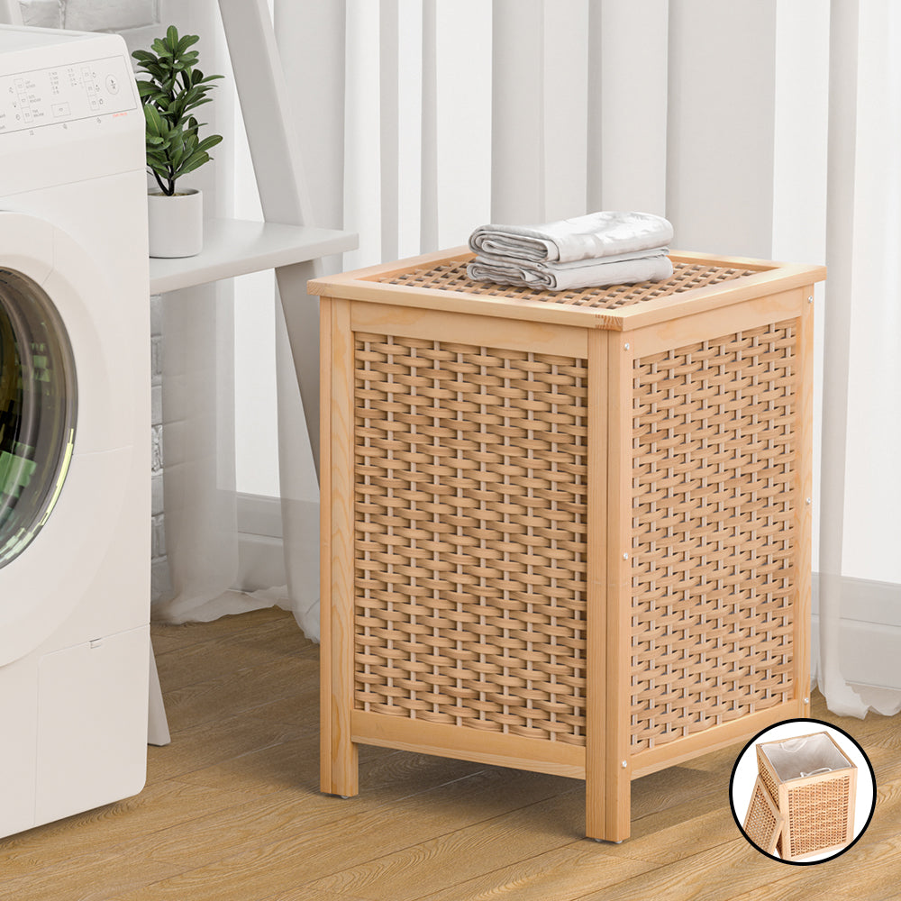Artiss Laundry Hamper Bathroom Storage Cabinet Wooden Organiser Bag Clothes - ShopFrenzy