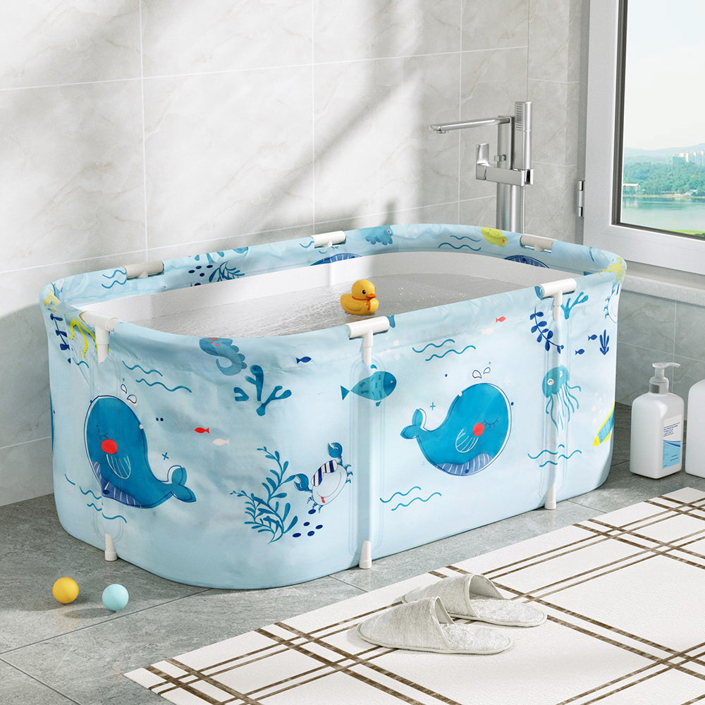 Weisshorn Foldable Bathtub PVC Spa Bucket Inflatable Cushion 114x62cm Blue - ShopFrenzy