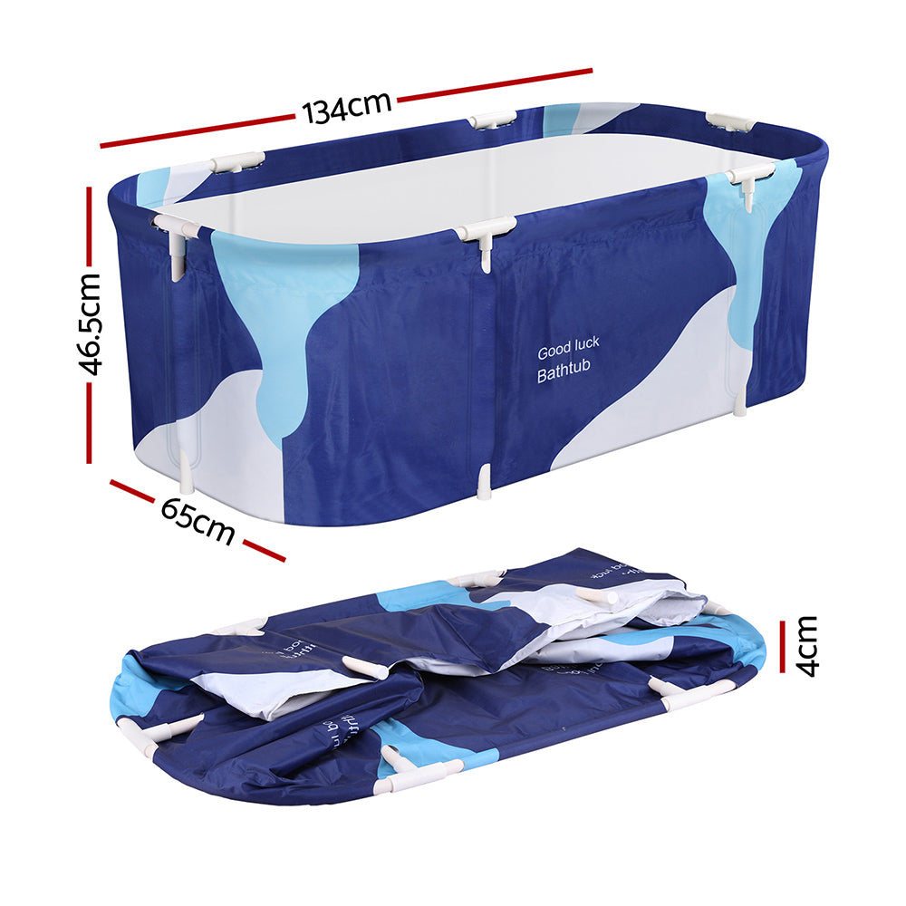 Weisshorn Foldable Bathtub PVC Spa Bucket Inflatable Cushion 134x65cm Navy Blue - ShopFrenzy