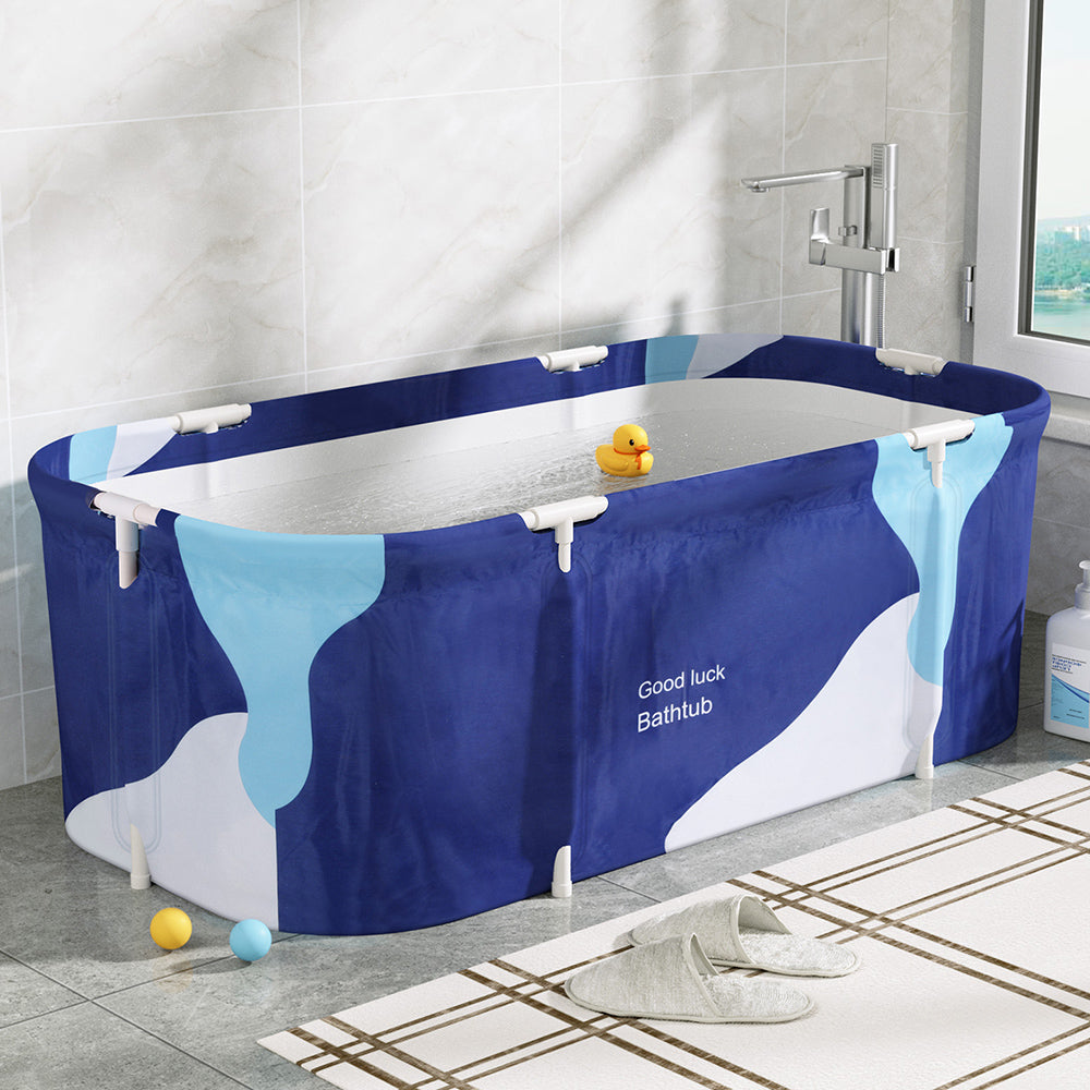 Weisshorn Foldable Bathtub PVC Spa Bucket Inflatable Cushion 134x65cm Navy Blue - ShopFrenzy