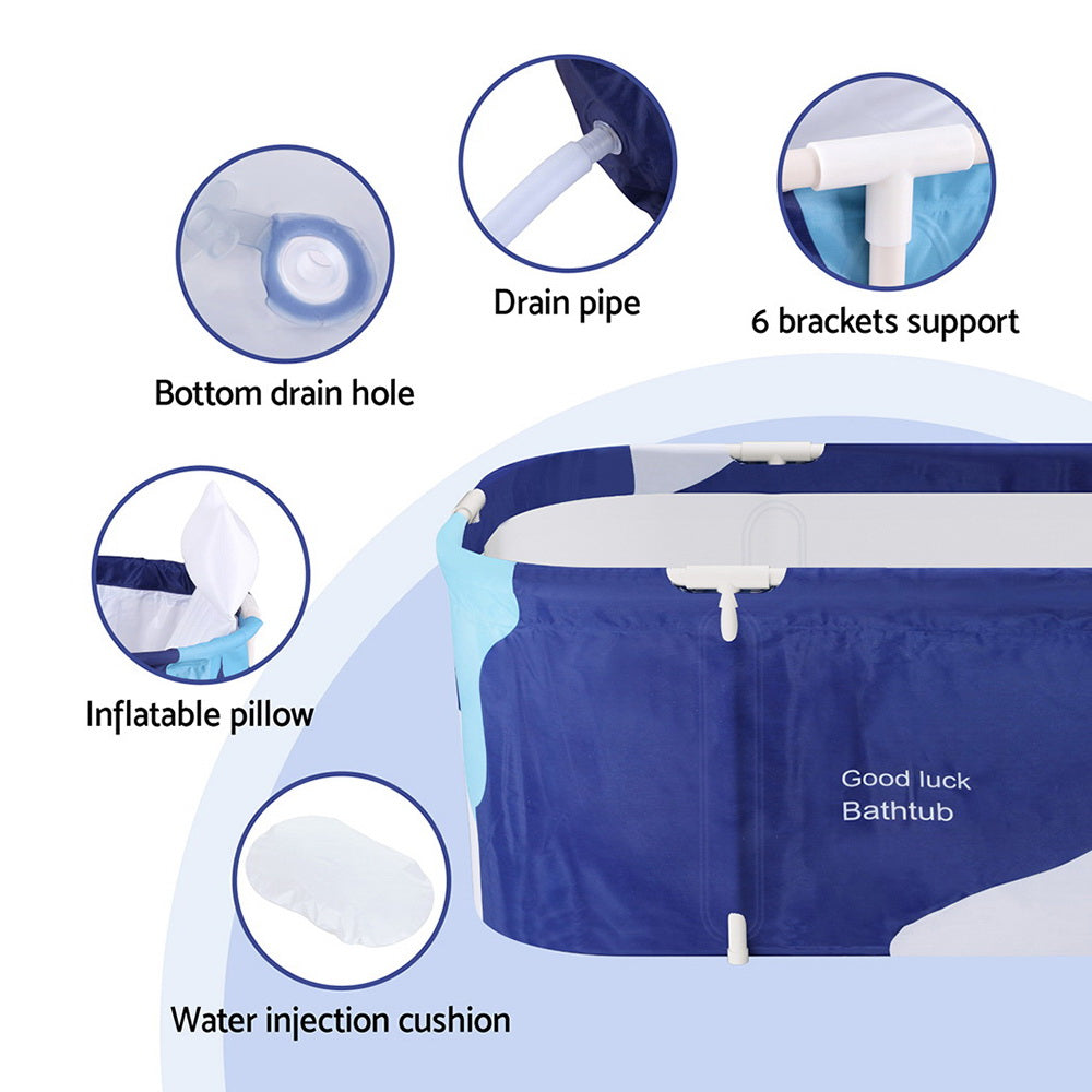 Weisshorn Foldable Bathtub PVC Spa Bucket Inflatable Cushion 134x65cm Navy Blue - ShopFrenzy