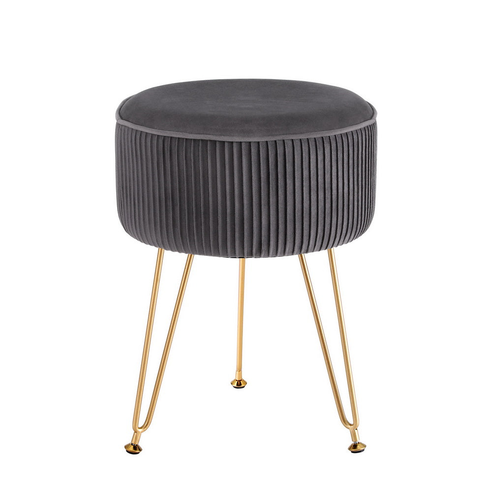 Artiss Ottoman Foot Stool Vanity Velvet Round Grey - ShopFrenzy