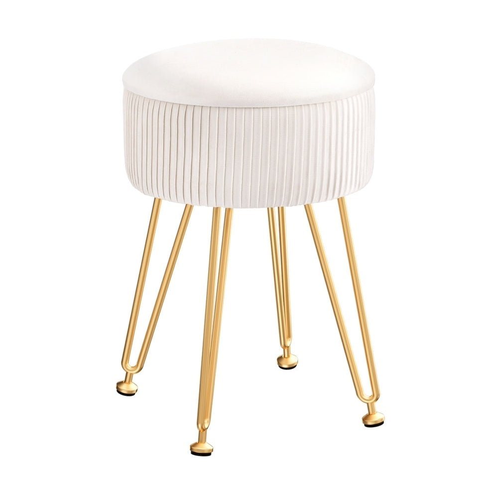 Artiss Ottoman Storage Foot Stool Vanity Velvet Round White - ShopFrenzy