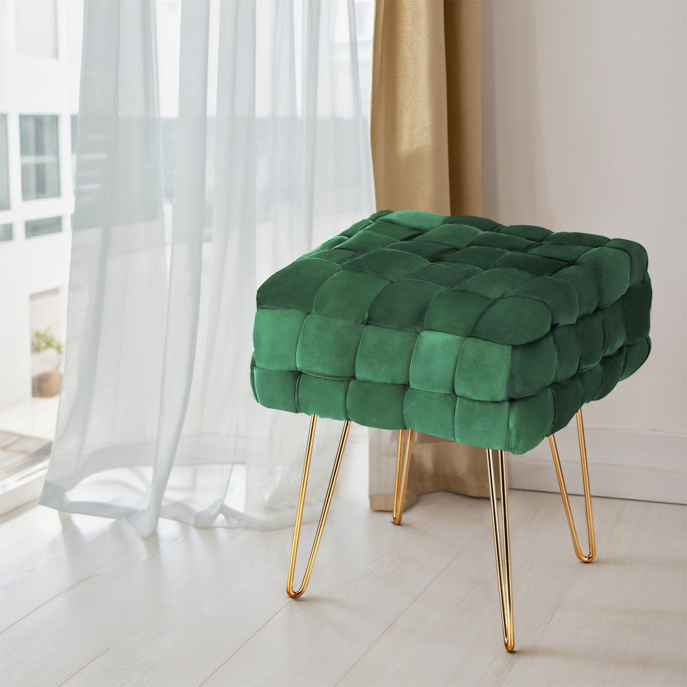 Artiss Ottoman Foot Stool Vanity Woven Velvet Green - ShopFrenzy