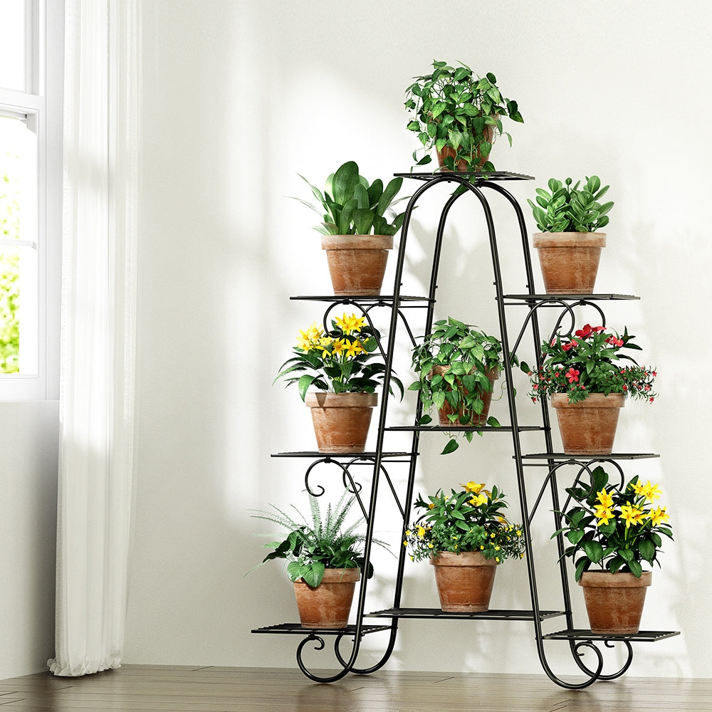 Artiss Plant Stand 9 Tier Metal Flower Pot Shelf Black - ShopFrenzy