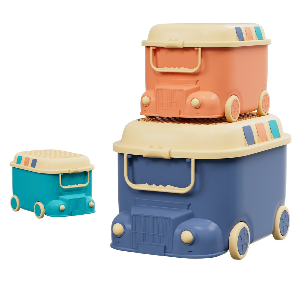 Keezi 3PCS Toy Storage Box Cute Car Toy Container Kids Toys Organiser Snack Boxes - ShopFrenzy