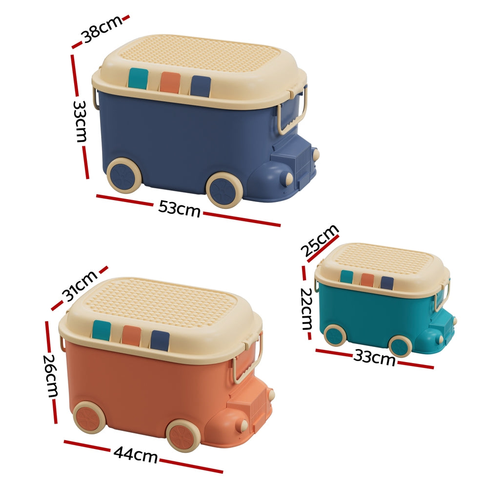 Keezi 3PCS Toy Storage Box Cute Car Toy Container Kids Toys Organiser Snack Boxes - ShopFrenzy