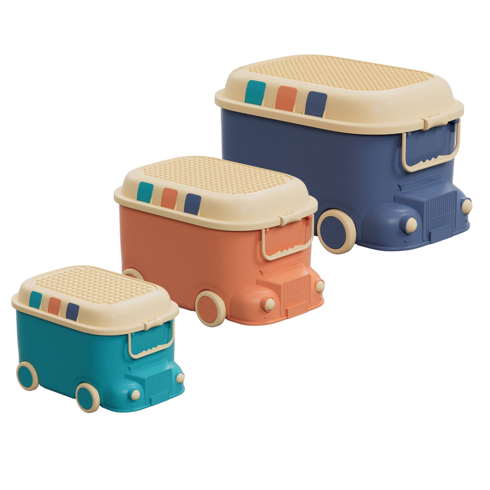Keezi 3PCS Toy Storage Box Cute Car Toy Container Kids Toys Organiser Snack Boxes - ShopFrenzy