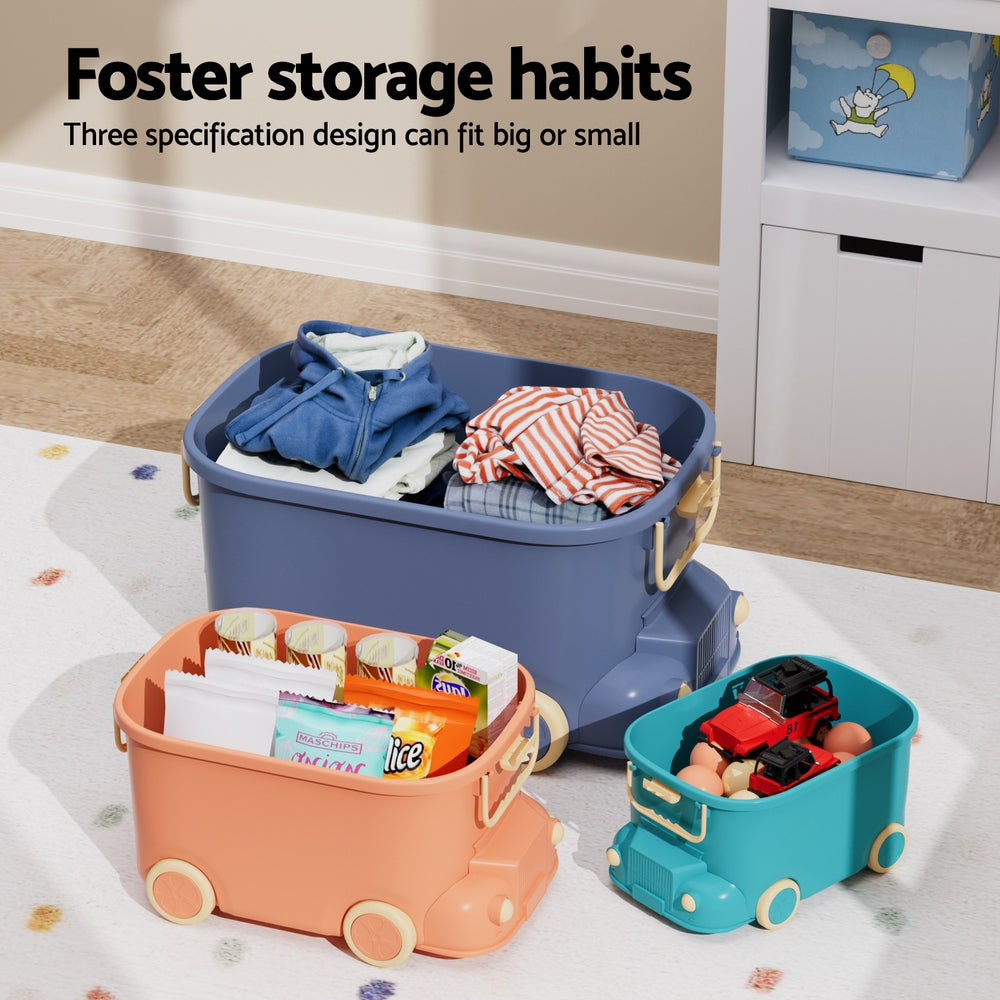 Keezi 3PCS Toy Storage Box Cute Car Toy Container Kids Toys Organiser Snack Boxes - ShopFrenzy