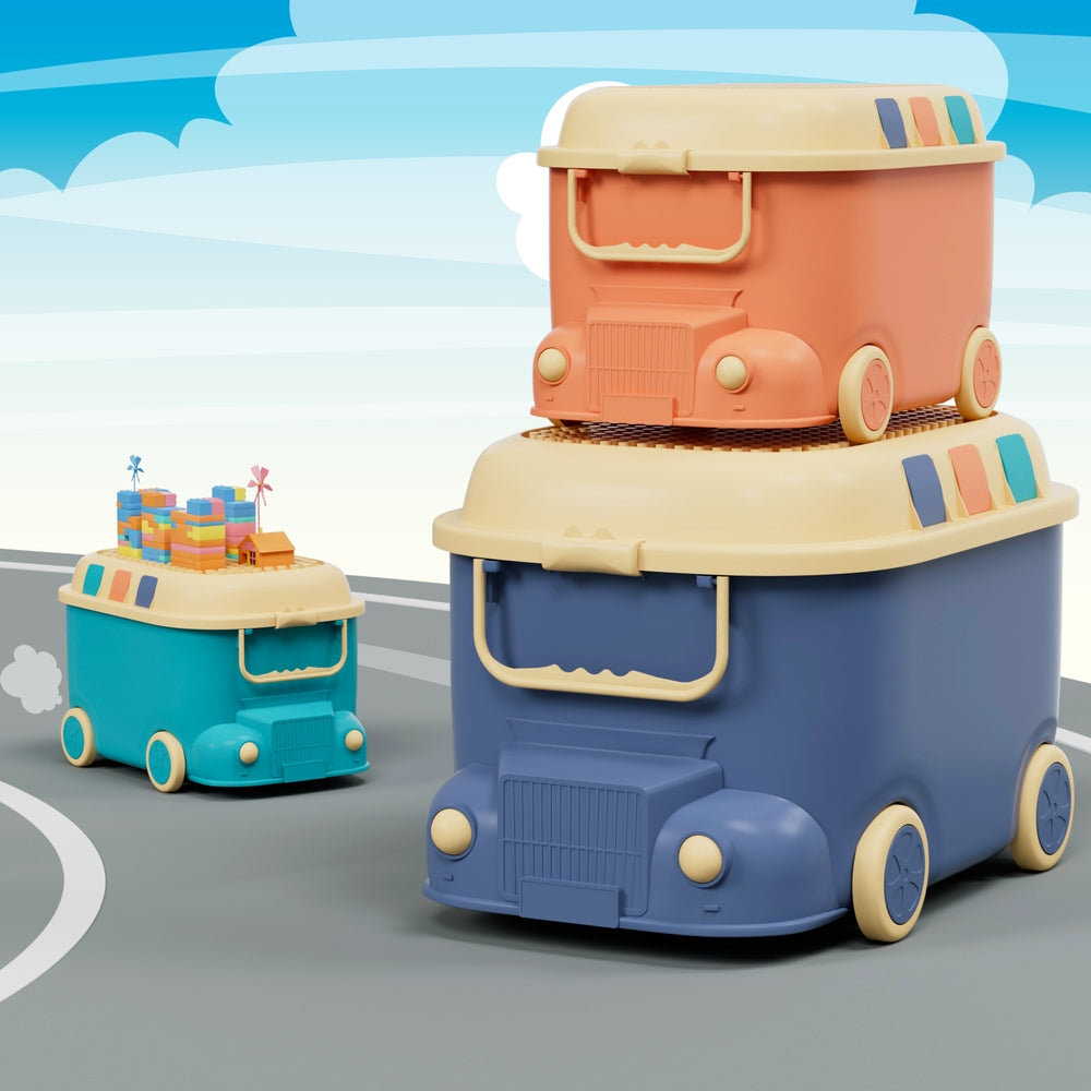 Keezi 3PCS Toy Storage Box Cute Car Toy Container Kids Toys Organiser Snack Boxes - ShopFrenzy
