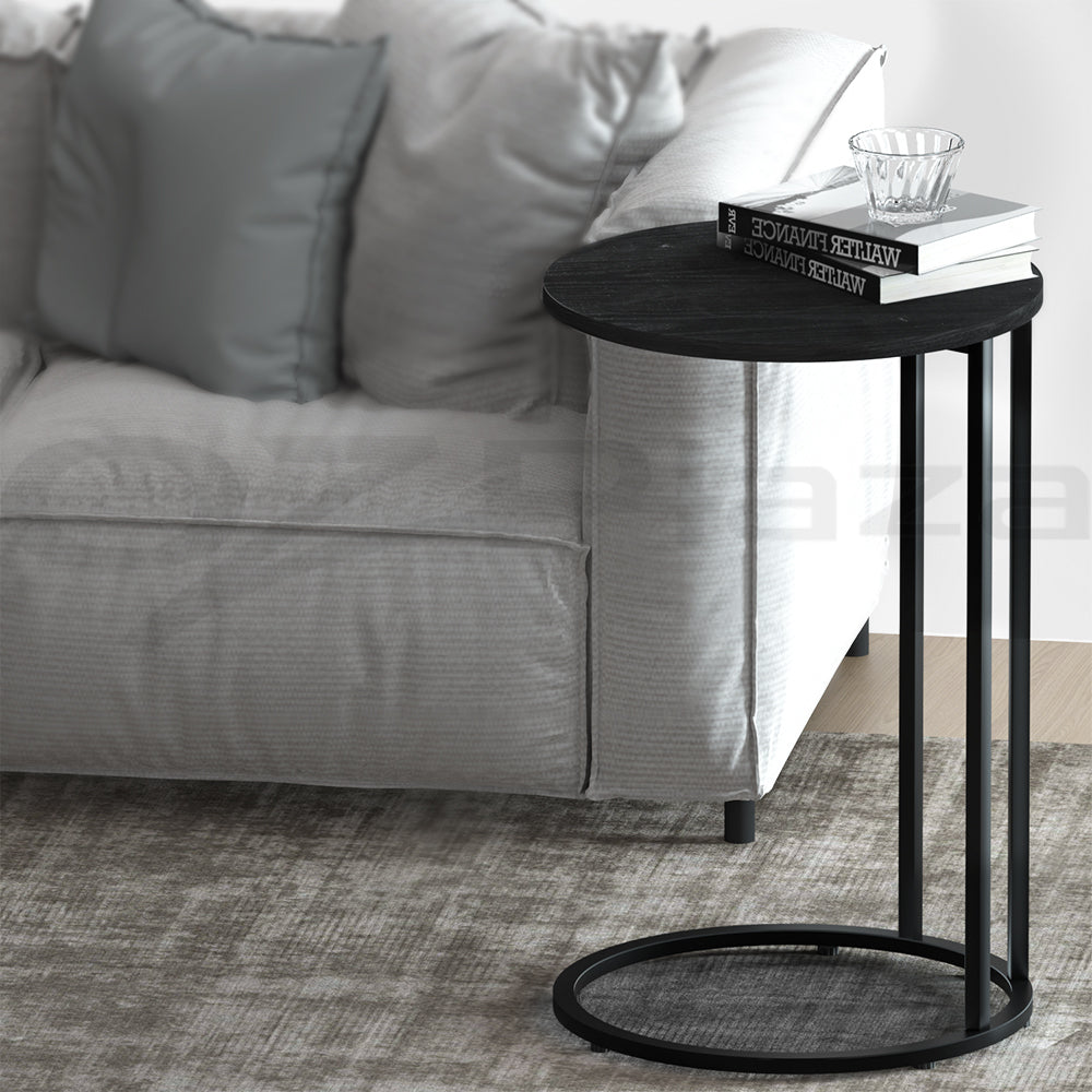 Artiss Coffee Table Side Table Round Black Martha - ShopFrenzy