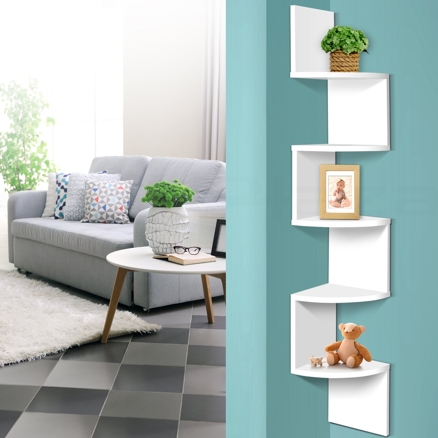 Artiss Wall Shelf Corner Floating 5-Tier White - ShopFrenzy