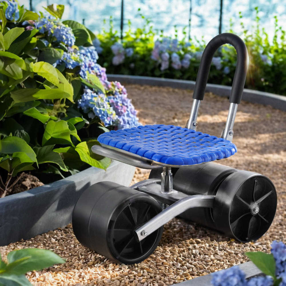 Gardeon Garden Stool Seat Foldable with Wheels Blue - ShopFrenzy