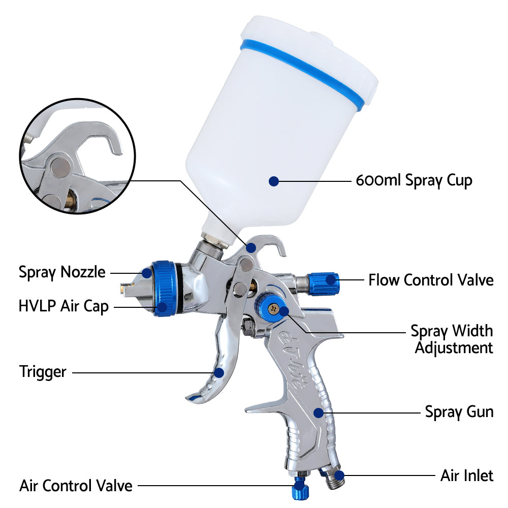 Giantz Spray Gun Paint Gun HVLP Gravity Feed 1.4mm 1.7mm 2.0mm Nozzles Included - ShopFrenzy