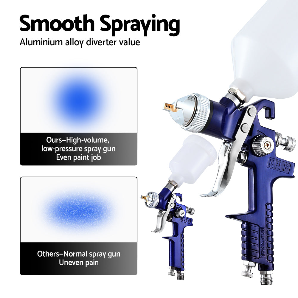 Giantz 2PC HVLP Spray Gun Paint Gun Gravity Feed 0.8mm 1.4,mm Nozzles Included - ShopFrenzy