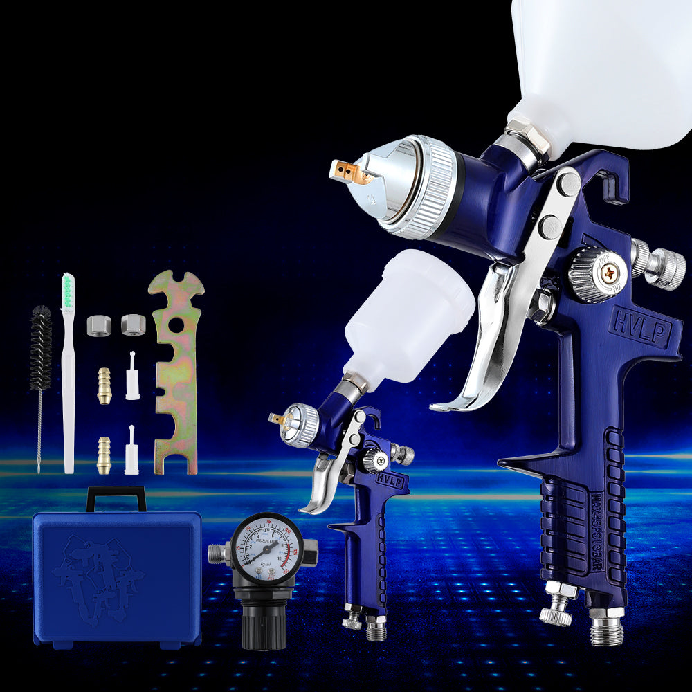 Giantz 2PC HVLP Spray Gun Paint Gun Gravity Feed 0.8mm 1.4,mm Nozzles Included - ShopFrenzy