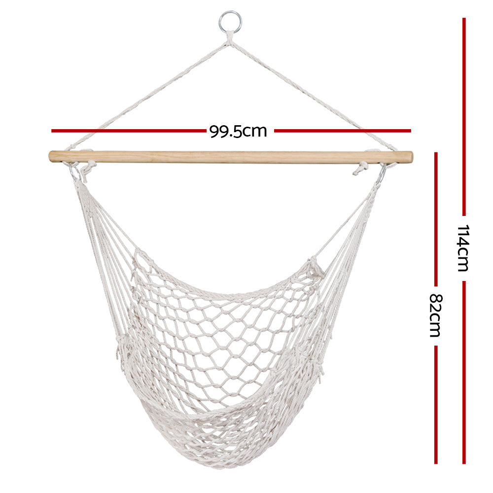 Gardeon Hammock Chair Outdoor Hanging Camping Mesh Indoor Cream - ShopFrenzy