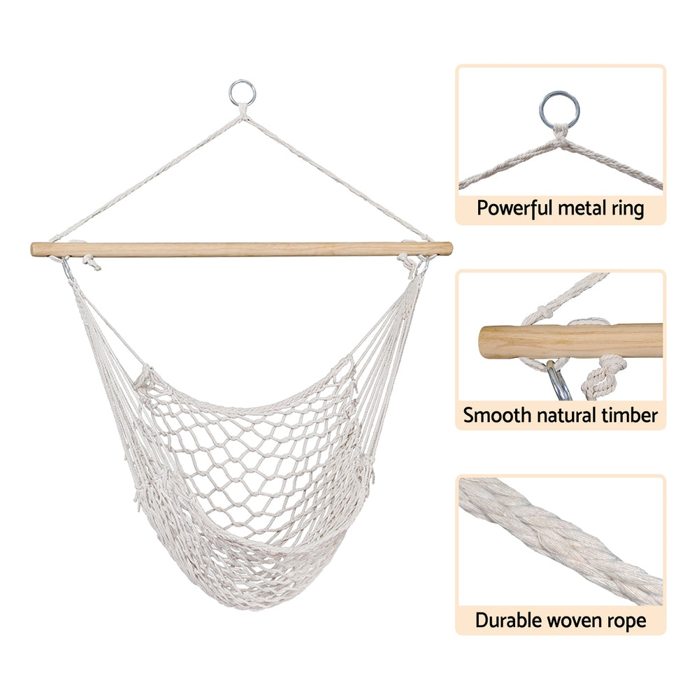 Gardeon Hammock Chair Outdoor Hanging Camping Mesh Indoor Cream - ShopFrenzy