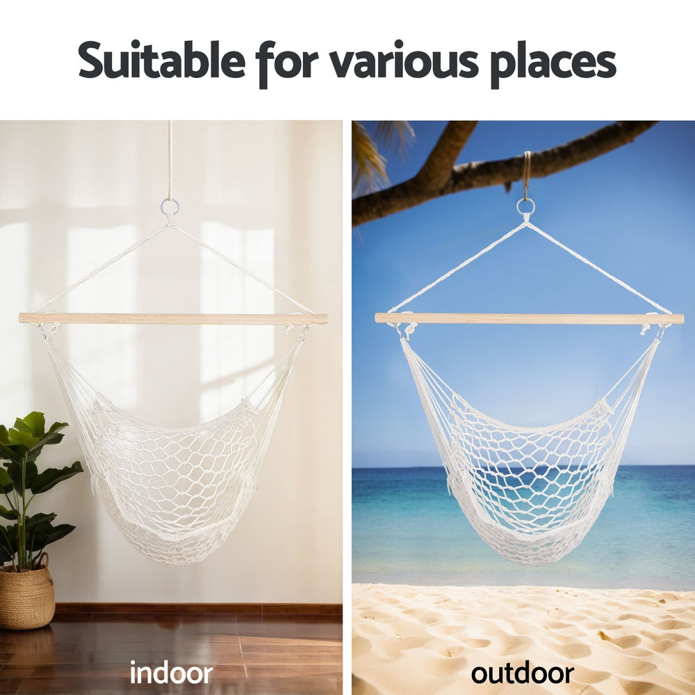 Gardeon Hammock Chair Outdoor Hanging Camping Mesh Indoor Cream - ShopFrenzy