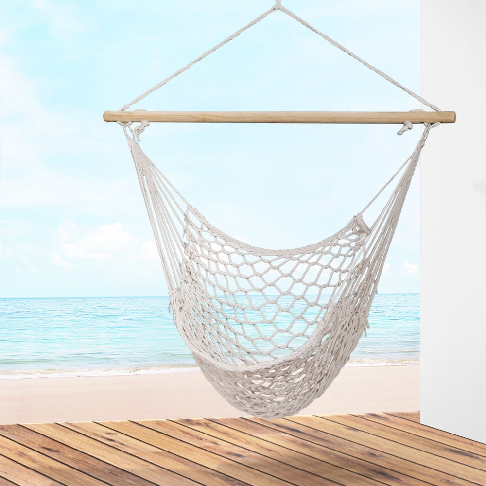Gardeon Hammock Chair Outdoor Hanging Camping Mesh Indoor Cream - ShopFrenzy