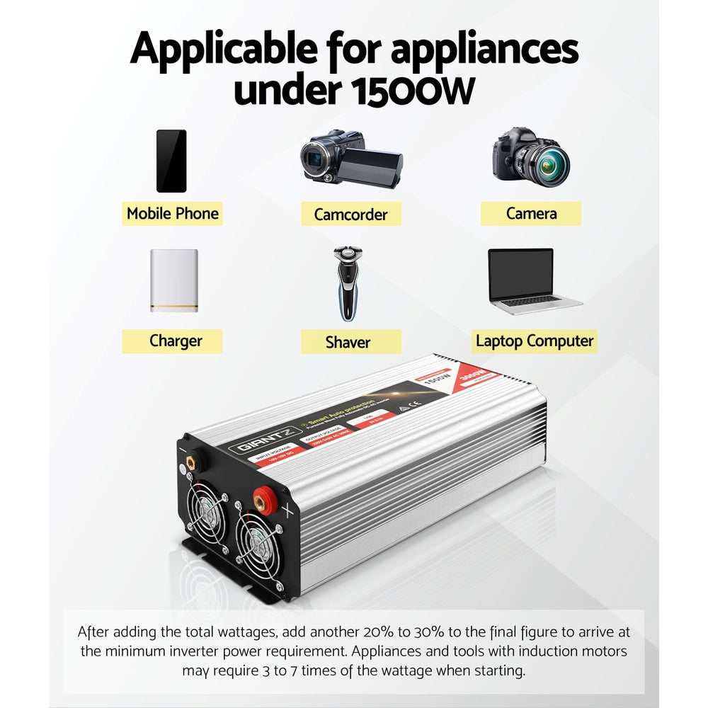 Giantz 1500W Puresine Wave DC-AC Power Inverter - ShopFrenzy