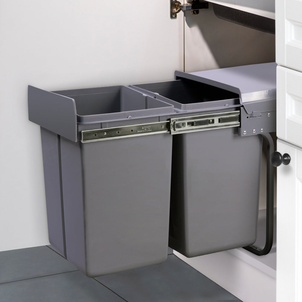 Cefito Pull Out Bin Kitchen Double Basket 2X20L Grey - ShopFrenzy