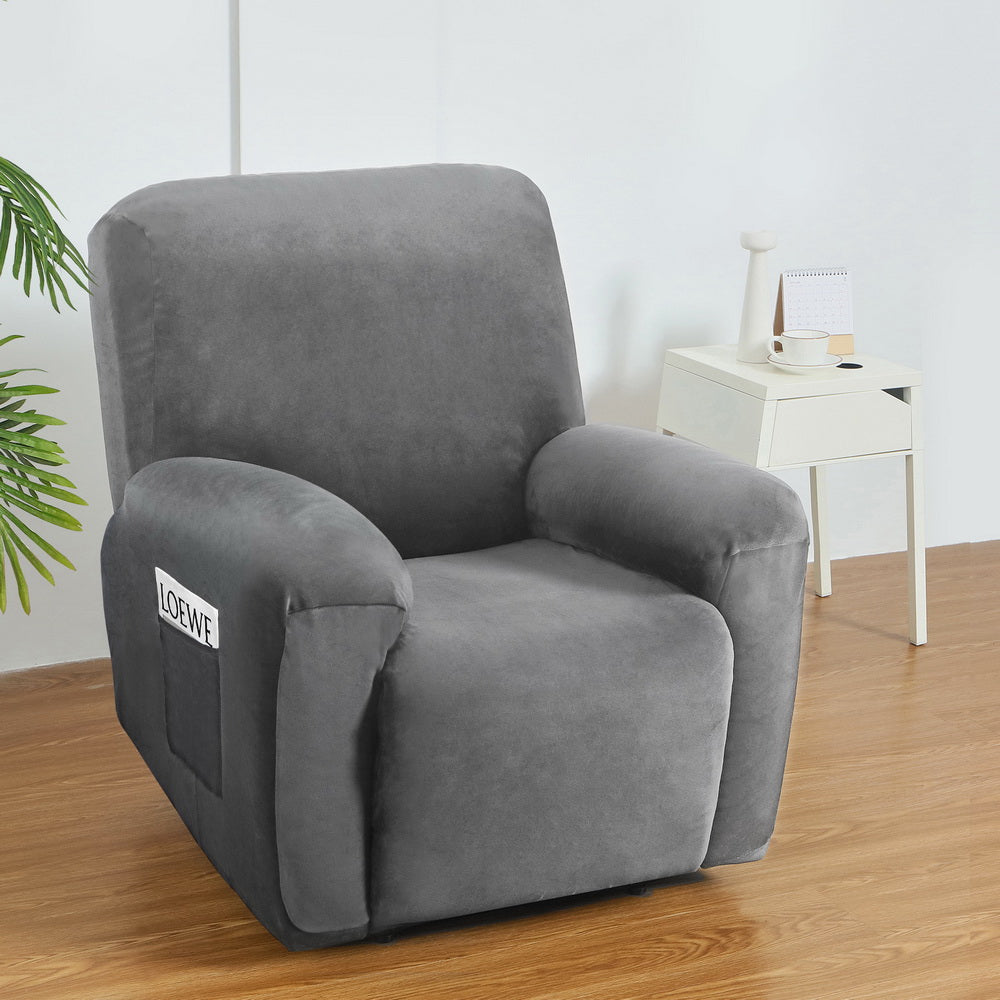 Artiss Recliner Chair Covers 1 Seater Velvet Grey - ShopFrenzy