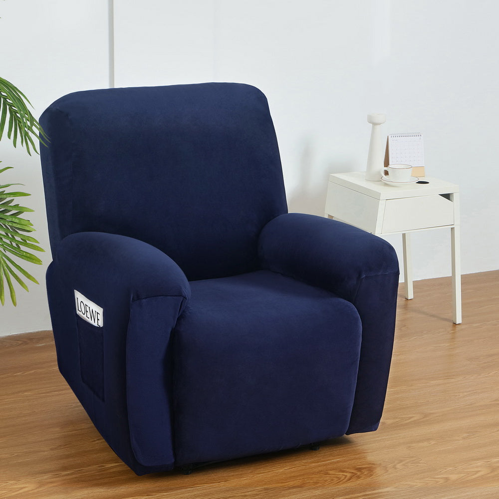 Artiss Recliner Chair Covers 1 Seater Velvet Navy - ShopFrenzy